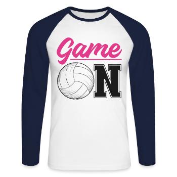Jeu d’équipe de joueur de volleyball sur - T-shirt baseball manches longues Homme - blanc/marine - Devant - Nik (191cm)