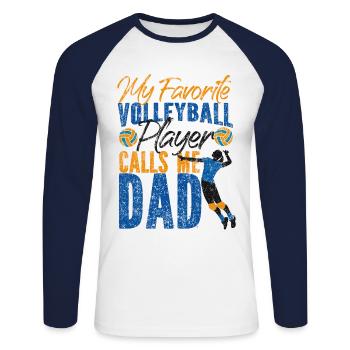 Joueur de volleyball Équipe Papa Père - T-shirt baseball manches longues Homme - blanc/marine - Devant - Nik (191cm)