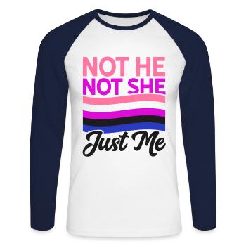 Not He Not She Just Me Lesbian Proud Rainbow Queer - Unisex Baseballshirt langarm - Weiß/Navy - Vorne - Nik (191cm)