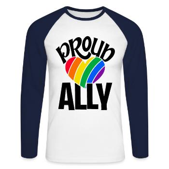 Proud Ally Rainbow Lgbtq Gay Diversity Transgender - Unisex Baseballshirt langarm - Weiß/Navy - Vorne - Nik (191cm)