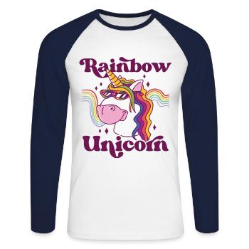 Rainbow Unicorn Bisexual Transgender Pride Rainbow - Unisex Baseballshirt langarm - Weiß/Navy - Vorne - Nik (191cm)