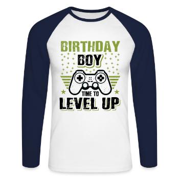 Birthday Boy Time To Level Up Video Games Online G - Unisex Baseballshirt langarm - Weiß/Navy - Vorne - Nik (191cm)