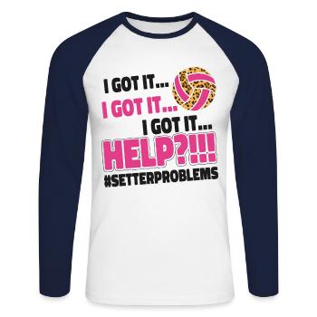 Joueur de volleyball Team Setter - T-shirt baseball manches longues Homme - blanc/marine - Devant - Nik (191cm)