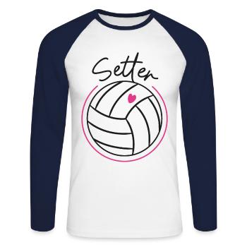 Joueur de volleyball Team Setter - T-shirt baseball manches longues Homme - blanc/marine - Devant - Nik (191cm)