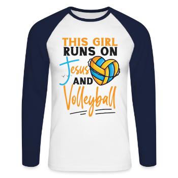Joueur de volleyball Équipe Cette fille - T-shirt baseball manches longues Homme - blanc/marine - Devant - Nik (191cm)
