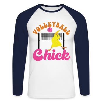 Volleyball Player Team Chicken - Unisex Baseballshirt langarm - Weiß/Navy - Vorne - Nik (191cm)