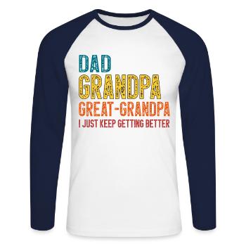 Papa Grand-père Arrière-grand-père Fête des pères - T-shirt baseball manches longues Homme - blanc/marine - Devant - Nik (191cm)