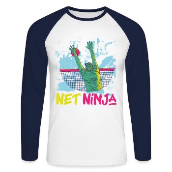 Joueur de volleyball Équipe Ninja 80s - T-shirt baseball manches longues Homme - blanc/marine - Devant - Nik (191cm)