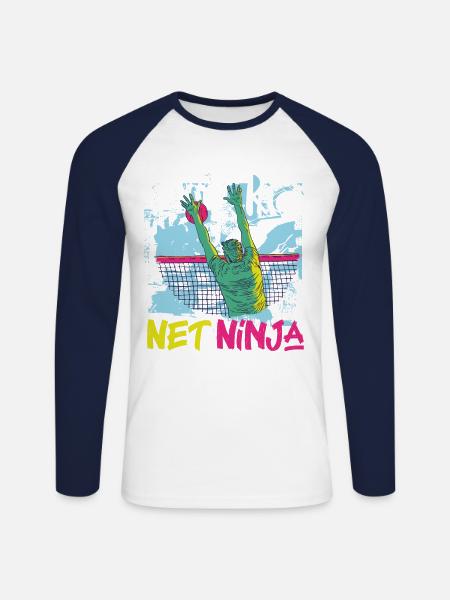 Volleyball Player Team Ninja 80s - Unisex Long Sleeve Baseball T-Shirt - white/navy