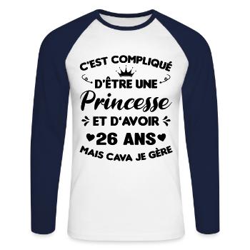 Princesse 26 Ans Anniversaire Idée Cadeau Pink Âge - T-shirt baseball manches longues Homme - blanc/marine - Devant - Nik (191cm)