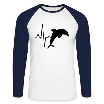 Delfin Herzschlag - Unisex Baseballshirt langarm - Weiß/Navy - Vorne - Nik (191cm)