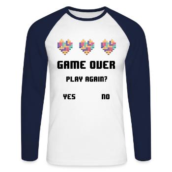 Game Over Play Again Yes No Video Game Player Gami - Unisex Baseballshirt langarm - Weiß/Navy - Vorne - Nik (191cm)