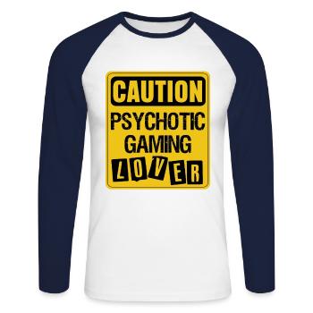 Caution Psychotic Gaming Lover Video Game Player N - Unisex Baseballshirt langarm - Weiß/Navy - Vorne - Nik (191cm)