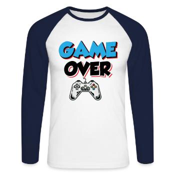Game Over Play Again Yes No Video Game Player Gami - Unisex Baseballshirt langarm - Weiß/Navy - Vorne - Nik (191cm)
