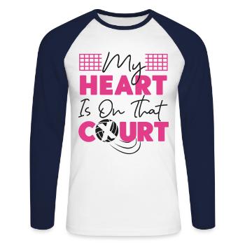 Équipe de volley-ball Mon cœur est - T-shirt baseball manches longues Homme - blanc/marine - Devant - Nik (191cm)