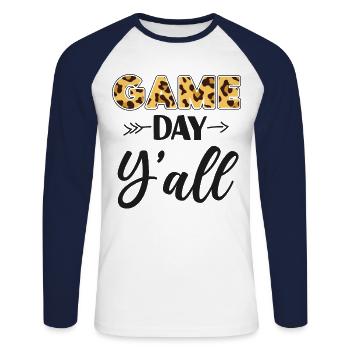 Volleyball Player Team Leopard - Unisex Long Sleeve Baseball T-Shirt - white/navy - Front - Nik (191cm)
