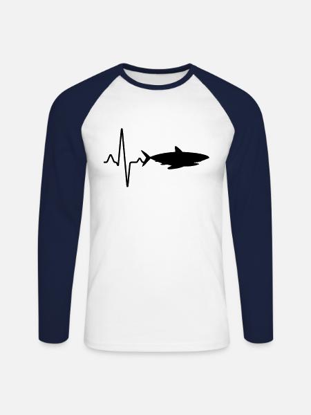 Shark Heartbeat - Unisex Long Sleeve Baseball T-Shirt - white/navy