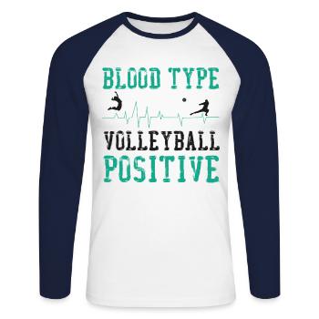 Volleyball Player Team Blood Type - Unisex Long Sleeve Baseball T-Shirt - white/navy - Front - Nik (191cm)