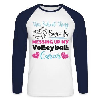 Équipe de volley-ball cette école - T-shirt baseball manches longues Homme - blanc/marine - Devant - Nik (191cm)