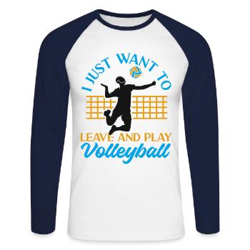 Équipe de volley-ball que je veux juste - T-shirt baseball manches longues Homme - blanc/marine - Devant - Nik (191cm)