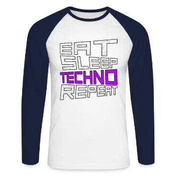 manger du sommeil techno répéter - T-shirt baseball manches longues Homme - blanc/marine - Devant - Nik (191cm)