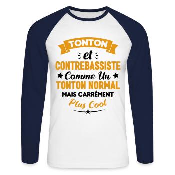 Tonton et Contrebassiste comme un tonton normal - T-shirt baseball manches longues Homme - blanc/marine - Devant - Nik (191cm)