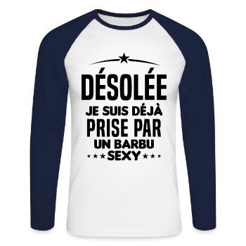 Désolée je suis déjà prise par un barbu sexy - T-shirt baseball manches longues Homme - blanc/marine - Devant - Nik (191cm)