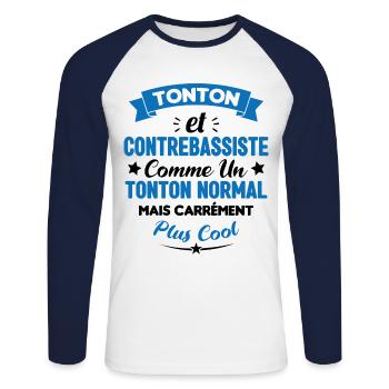 Tonton et Contrebassiste comme un tonton normal - T-shirt baseball manches longues Homme - blanc/marine - Devant - Nik (191cm)