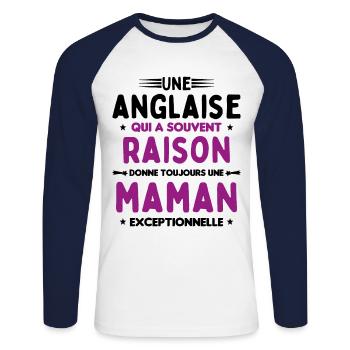 Une anglaise donne toujours maman exceptionnelle - T-shirt baseball manches longues Homme - blanc/marine - Devant - Nik (191cm)