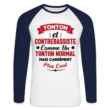 Tonton et Contrebassiste comme un tonton normal - T-shirt baseball manches longues Homme - blanc/marine - Devant - Nik (191cm)