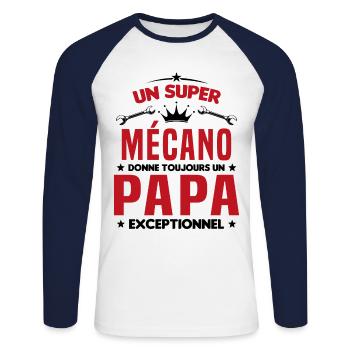 Mécano papa cadeau drôle fête des pères garagiste - T-shirt baseball manches longues Homme - blanc/marine - Devant - Nik (191cm)