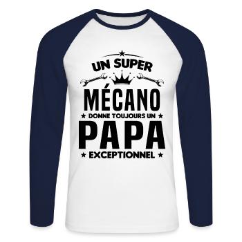Mécano papa cadeau drôle fête des pères garagiste - T-shirt baseball manches longues Homme - blanc/marine - Devant - Nik (191cm)