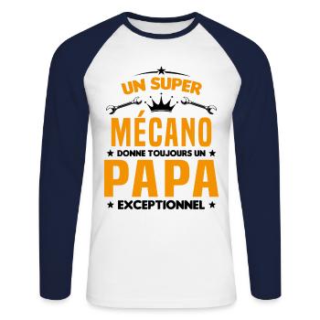 Mécano papa cadeau drôle fête des pères garagiste - T-shirt baseball manches longues Homme - blanc/marine - Devant - Nik (191cm)