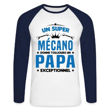 Mécano papa cadeau drôle fête des pères garagiste - T-shirt baseball manches longues Homme - blanc/marine - Devant - Nik (191cm)