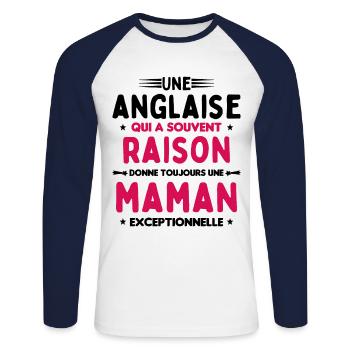 Une anglaise donne toujours maman exceptionnelle - T-shirt baseball manches longues Homme - blanc/marine - Devant - Nik (191cm)