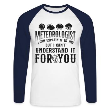 Météorologue Prévisions météorologiques - T-shirt baseball manches longues Homme - blanc/marine - Devant - Nik (191cm)
