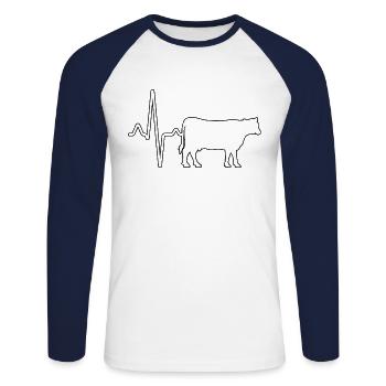 Cow Beef Heartbeat - Unisex Long Sleeve Baseball T-Shirt - white/navy - Front - Nik (191cm)