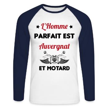 L'Homme Parfait Est Auvergnat Motard - T-shirt baseball manches longues Homme - blanc/marine - Devant - Nik (191cm)
