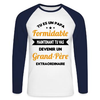 Futur grand-père cadeau annonce de grossesse - T-shirt baseball manches longues Homme - blanc/marine - Devant - Nik (191cm)