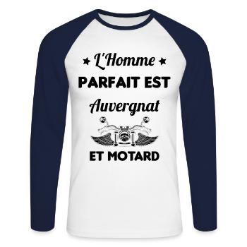 L'Homme Parfait Est Auvergnat Motard - T-shirt baseball manches longues Homme - blanc/marine - Devant - Nik (191cm)