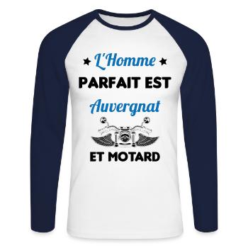 L'Homme Parfait Est Auvergnat Motard - T-shirt baseball manches longues Homme - blanc/marine - Devant - Nik (191cm)