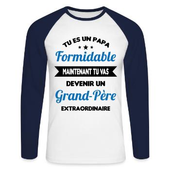 Futur grand-père cadeau annonce de grossesse - T-shirt baseball manches longues Homme - blanc/marine - Devant - Nik (191cm)