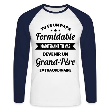 Futur grand-père cadeau annonce de grossesse - T-shirt baseball manches longues Homme - blanc/marine - Devant - Nik (191cm)