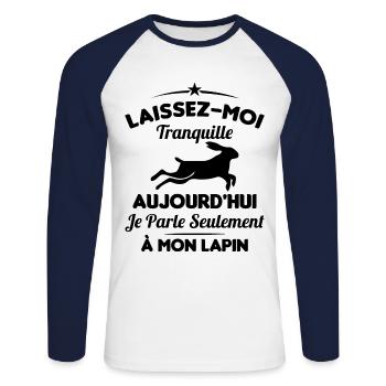 Je parle seulement à mon Lapin - T-shirt baseball manches longues Homme - blanc/marine - Devant - Nik (191cm)