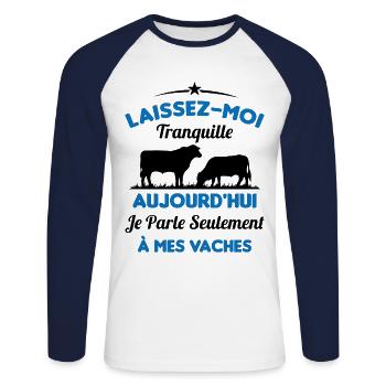Je parle Seulement à Mes Vaches - T-shirt baseball manches longues Homme - blanc/marine - Devant - Nik (191cm)