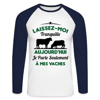 Je parle Seulement à Mes Vaches - T-shirt baseball manches longues Homme - blanc/marine - Devant - Nik (191cm)