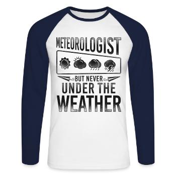 Météorologue Prévisions météorologiques - T-shirt baseball manches longues Homme - blanc/marine - Devant - Nik (191cm)
