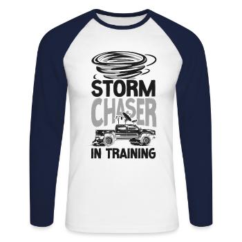 Storm Chaser Hurricane Meteorology - Unisex Baseballshirt langarm - Weiß/Navy - Vorne - Nik (191cm)