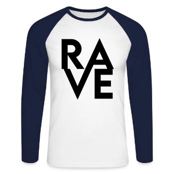 Rave Raver - Unisex Long Sleeve Baseball T-Shirt - white/navy - Front - Nik (191cm)