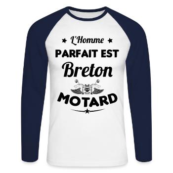 L'Homme Parfait Est Breton Motard - T-shirt baseball manches longues Homme - blanc/marine - Devant - Nik (191cm)